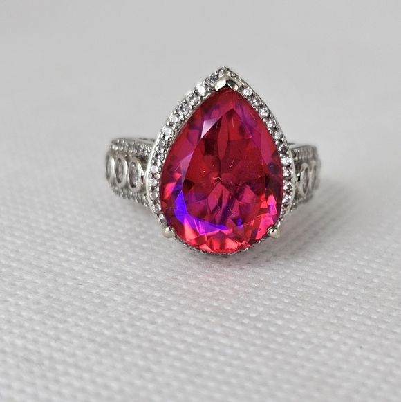 Gem Treasures Jewelry - Genuine Volcanic Quartz & White Zircon Ring Sterling Silver Platinum Size 7!